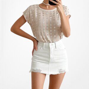 Vintage Y2K Pink Sequin Short Sleeve Blouse Top Size S